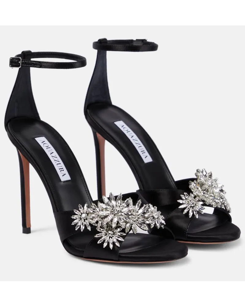 Aquazzura Verzierte Sandalen Crystal Margarita aus Satin Schwarz