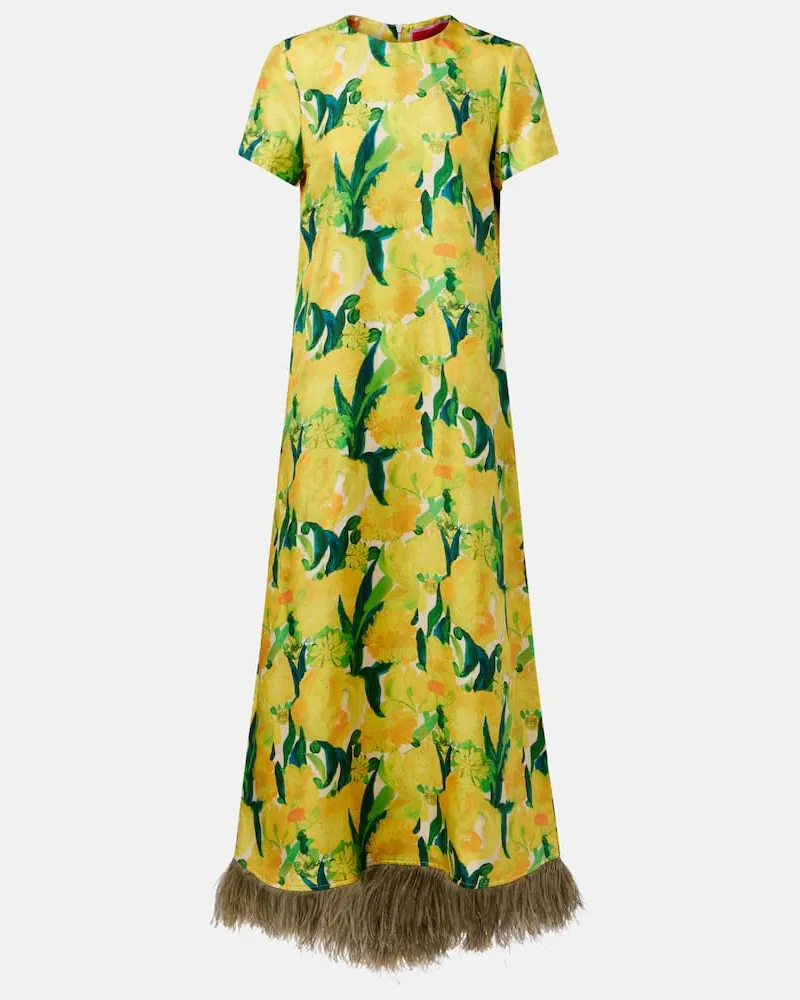 La DoubleJ Maxikleid Swing aus Seide mit Federn Gelb
