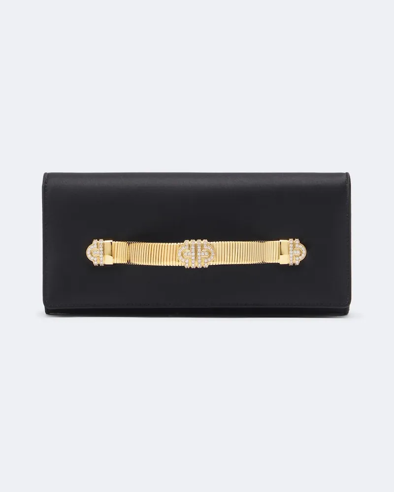 Bulgari Verzierte Clutch Bvlgari Tubogas aus Satin Schwarz