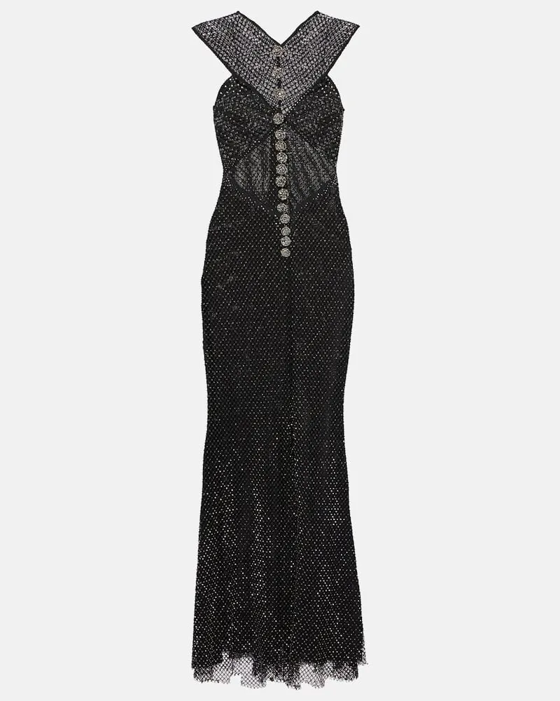 Camilla Verziertes Maxikleid aus Baumwolle Schwarz