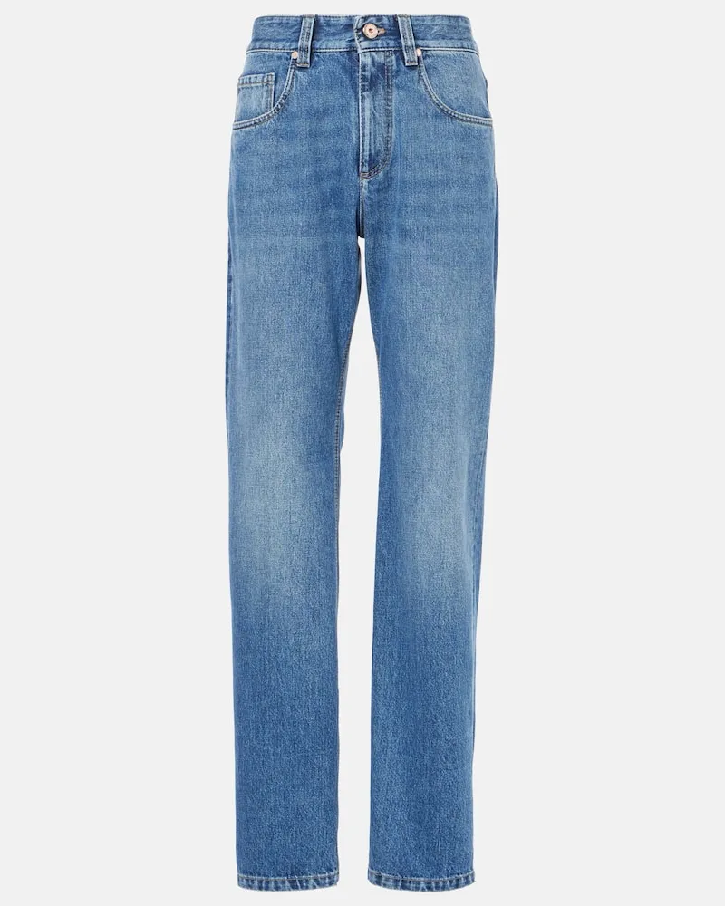 Brunello Cucinelli High-Rise Straight Jeans Blau