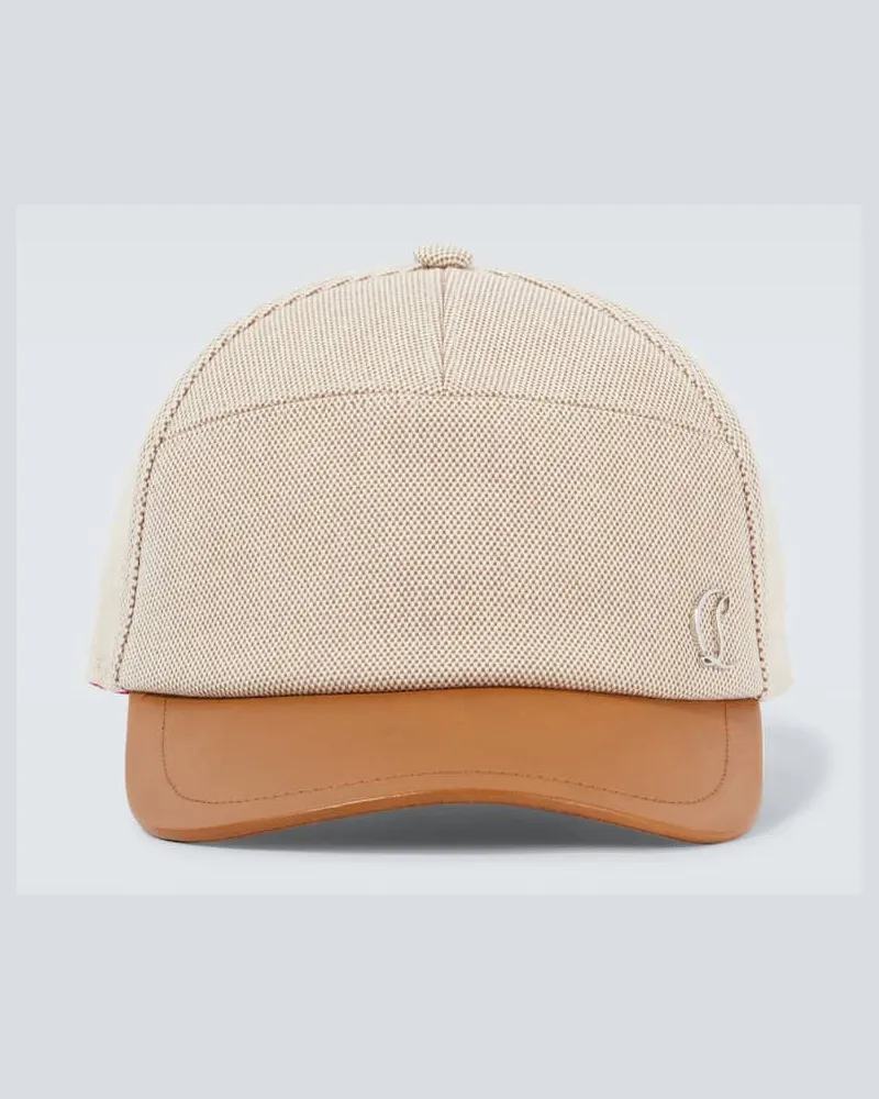 Christian Louboutin Baseballcap aus Baumwolle mit Leder Braun