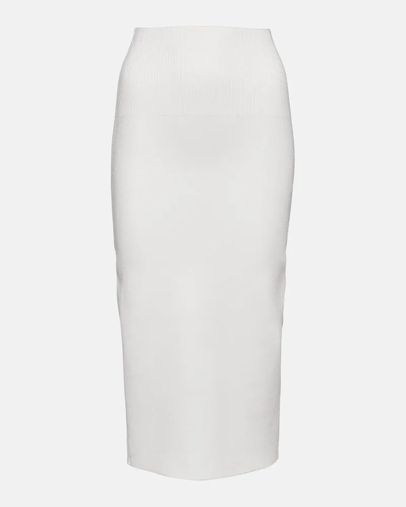 Victoria Beckham High-Rise-Midirock aus Rippstrick Weiß