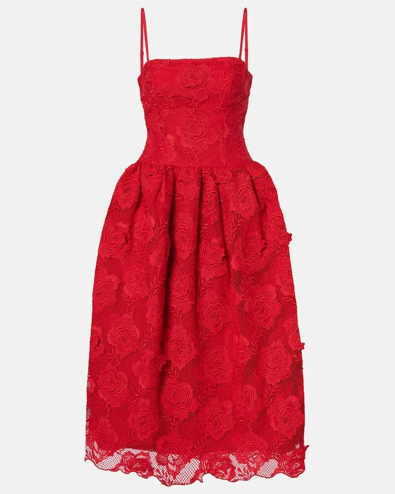 Self-Portrait Midikleid aus Spitze Rot