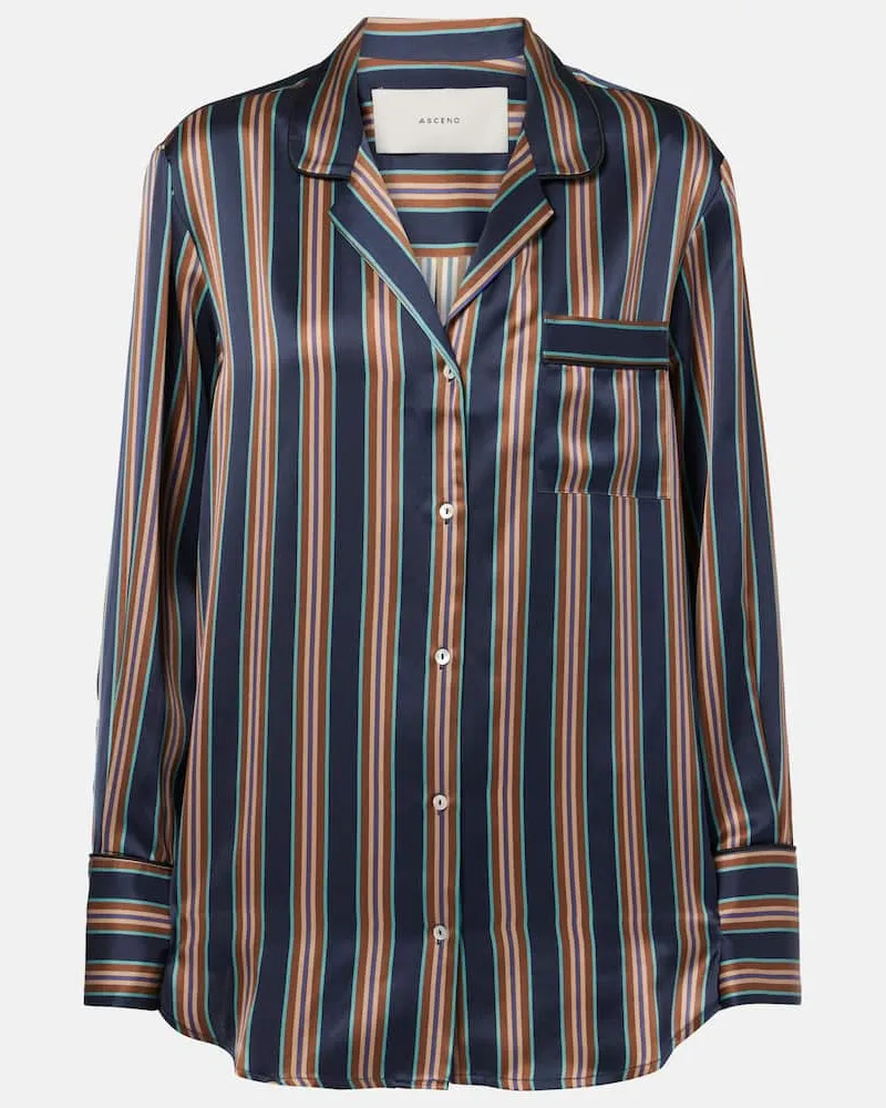 ASCENO Hemd Paris aus Seiden-Charmeuse Blau