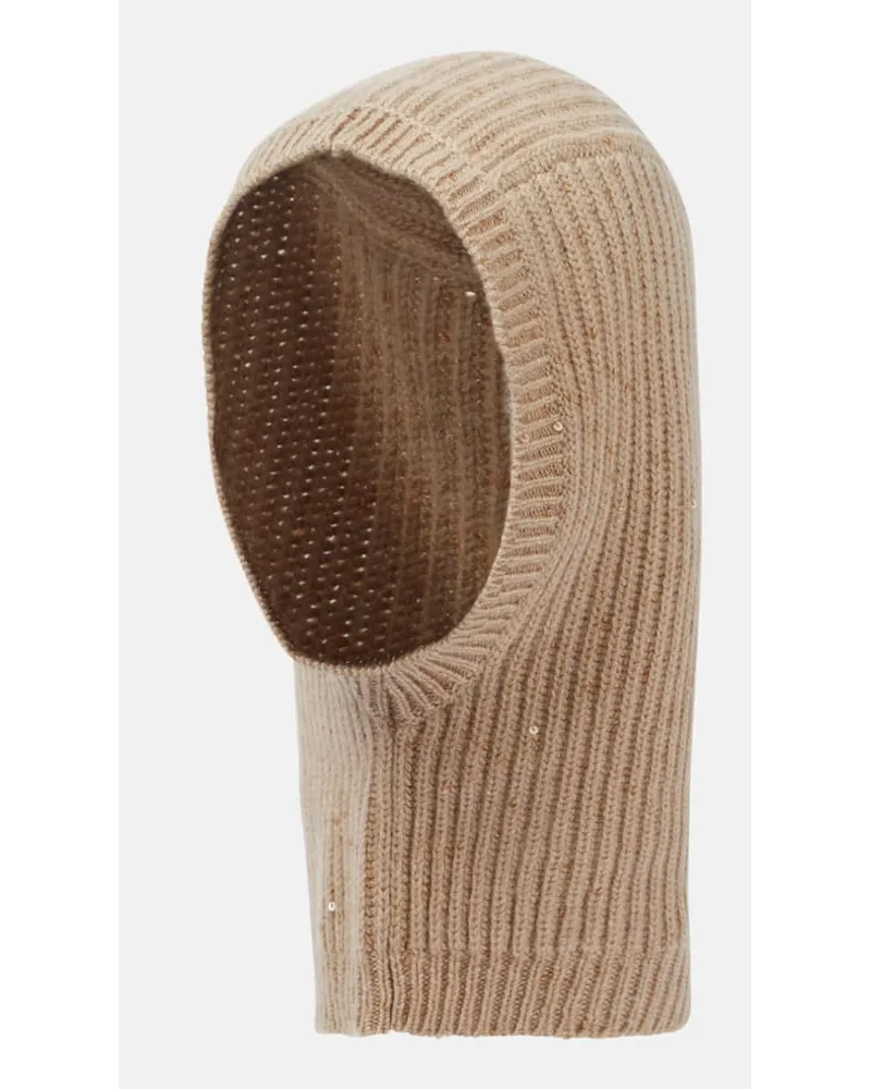 Brunello Cucinelli Verzierte Schalmütze aus Kaschmir und Seide Beige