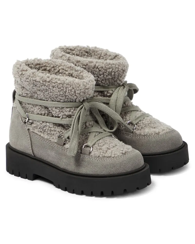 Il Gufo Ankle Boots aus Veloursleder und Faux Shearling Grau