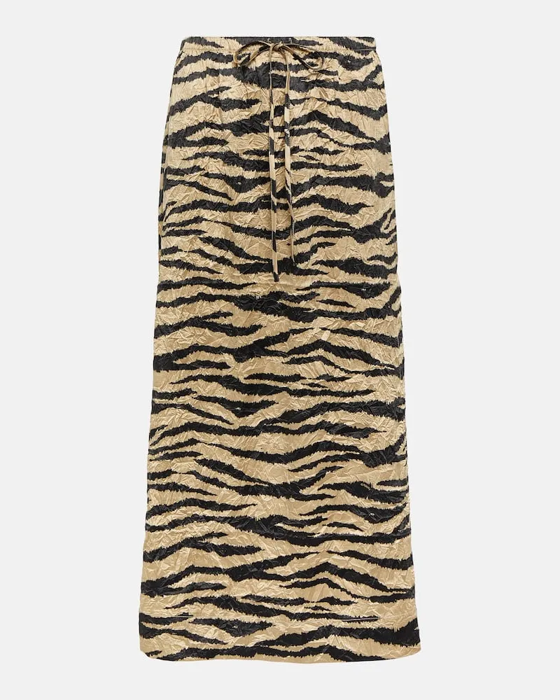 Ganni Bedruckter Midirock aus Satin Neutral