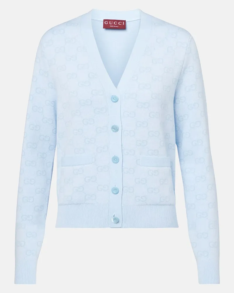 Gucci Cardigan GG aus Baumwoll-Jacquard Blau