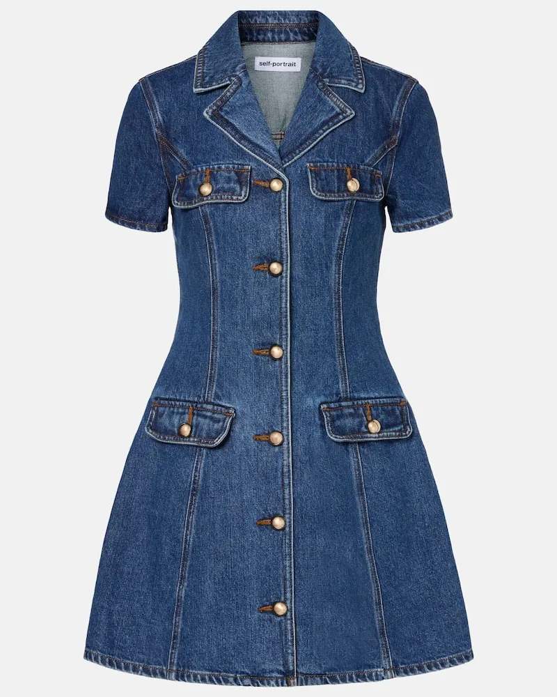 Self-Portrait Hemdblusenkleid aus Denim Blau