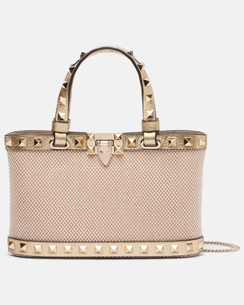 Valentino Garavani Tote Bag Rockstud Mini mit Leder Beige