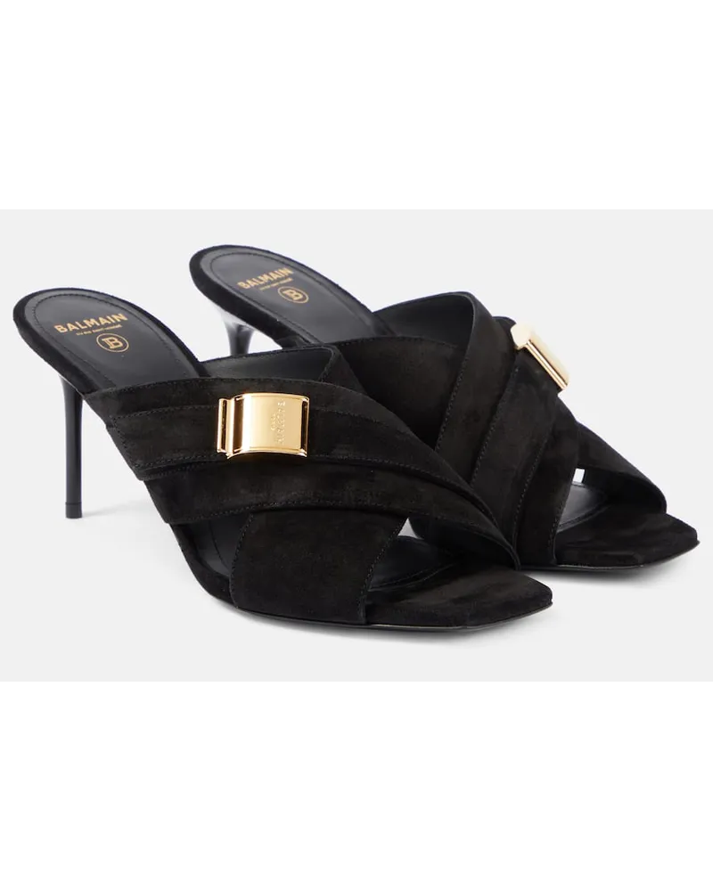 Balmain Pantoletten Uma aus Veloursleder Schwarz