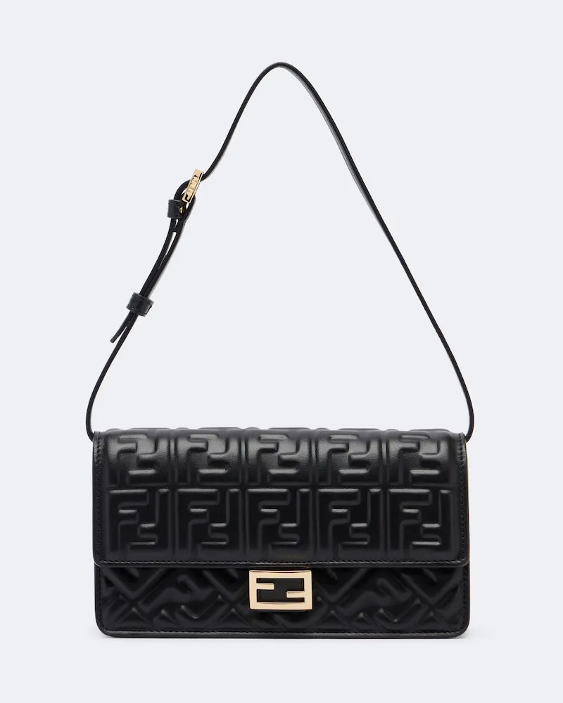 Fendi Portemonnaie mit Riemen Tube FF aus Leder Schwarz