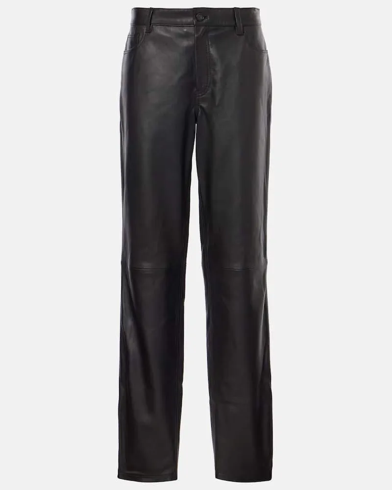 Totême Gerade Mid-Rise-Hose aus Leder Schwarz