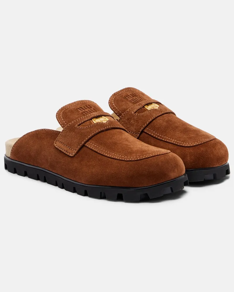 Miu Miu Slippers Oliva aus Veloursleder Braun