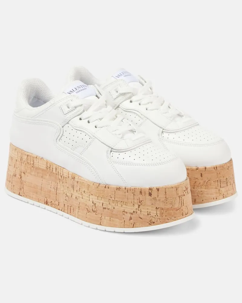 Valentino Garavani Plateau-Sneakers Freedots XL aus Leder Weiß