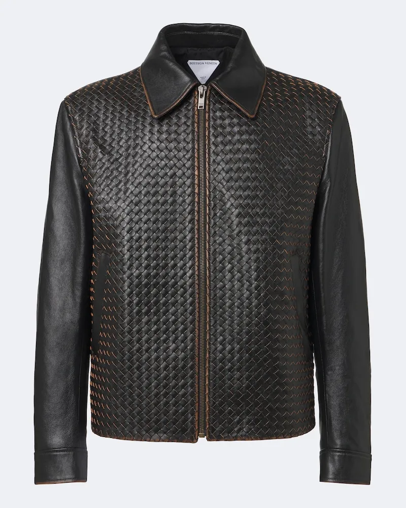 Bottega Veneta Jacke Intrecciato aus Leder Schwarz