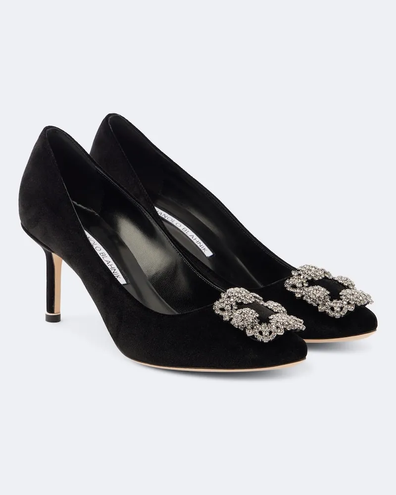 Manolo Blahnik Pumps Hangisi 70 aus Samt mit Kristallen Schwarz