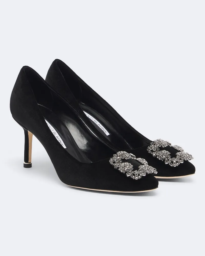 Manolo Blahnik Pumps Hangisi 70 aus Samt mit Kristallen Schwarz