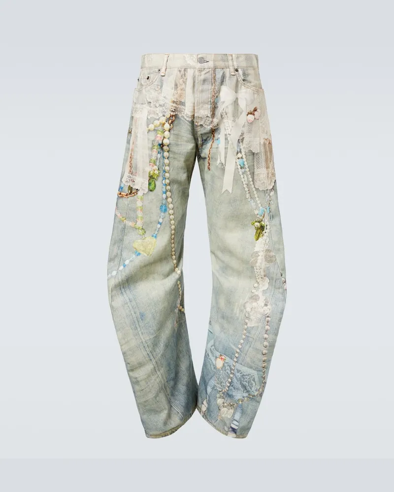 Acne Studios Bedruckte Barrel Jeans Weiß