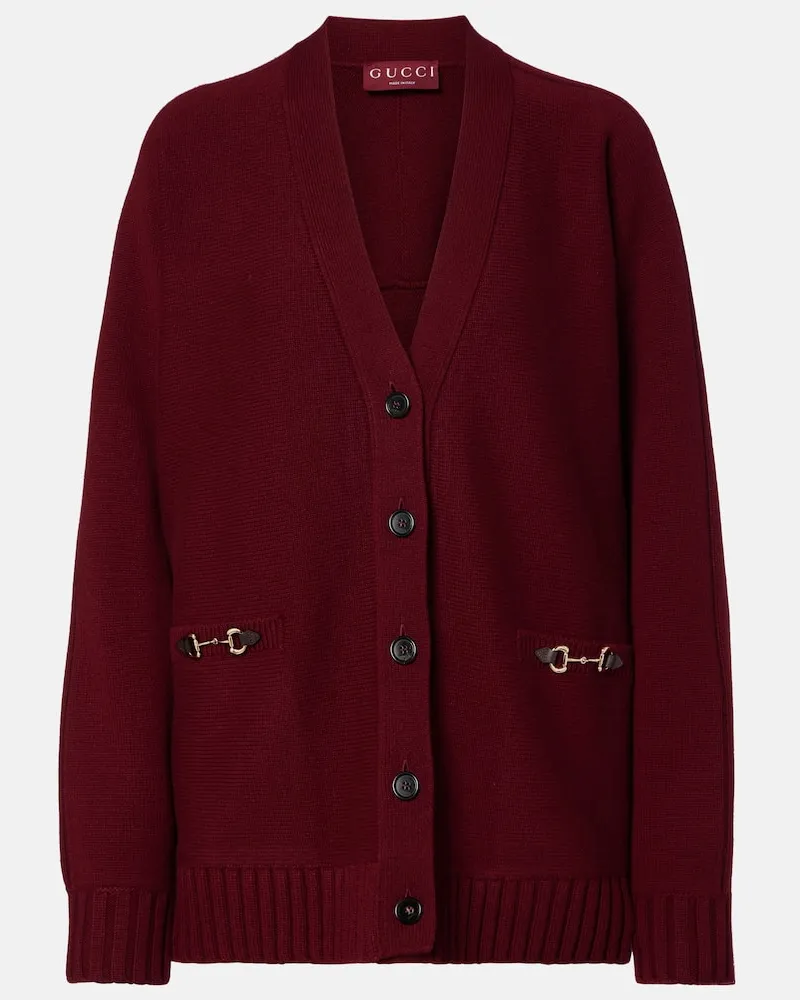 Gucci Cardigan Horsebit aus Wolle und Kaschmir Burgunderrot