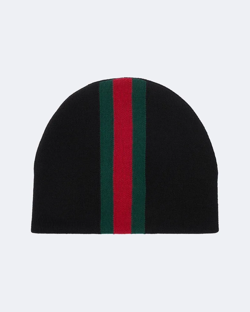 Gucci Mütze Web Stripe aus Wolle Schwarz