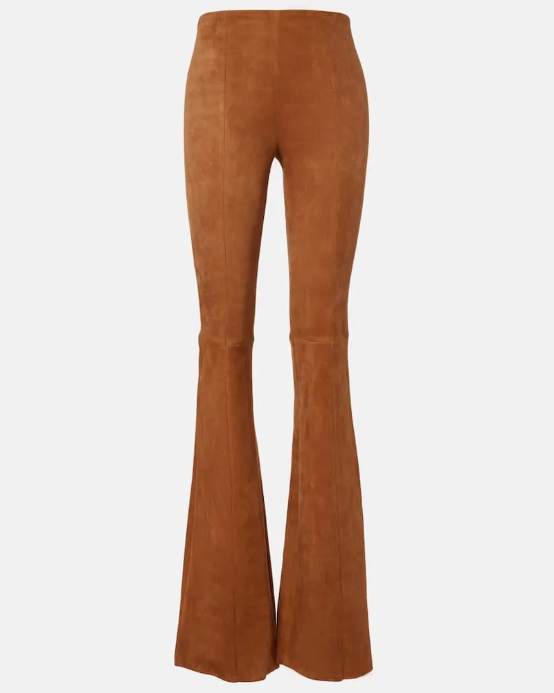 Stouls High-Rise-Schlaghose Gégé aus Veloursleder Beige