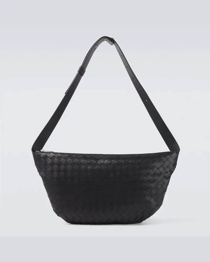 Bottega Veneta Crossbody Bag Intrecciato aus Leder Schwarz