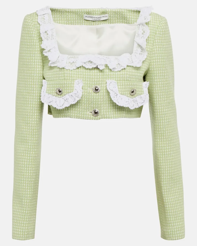 Alessandra Rich Cropped-Jacke aus einem Wollgemisch Grün