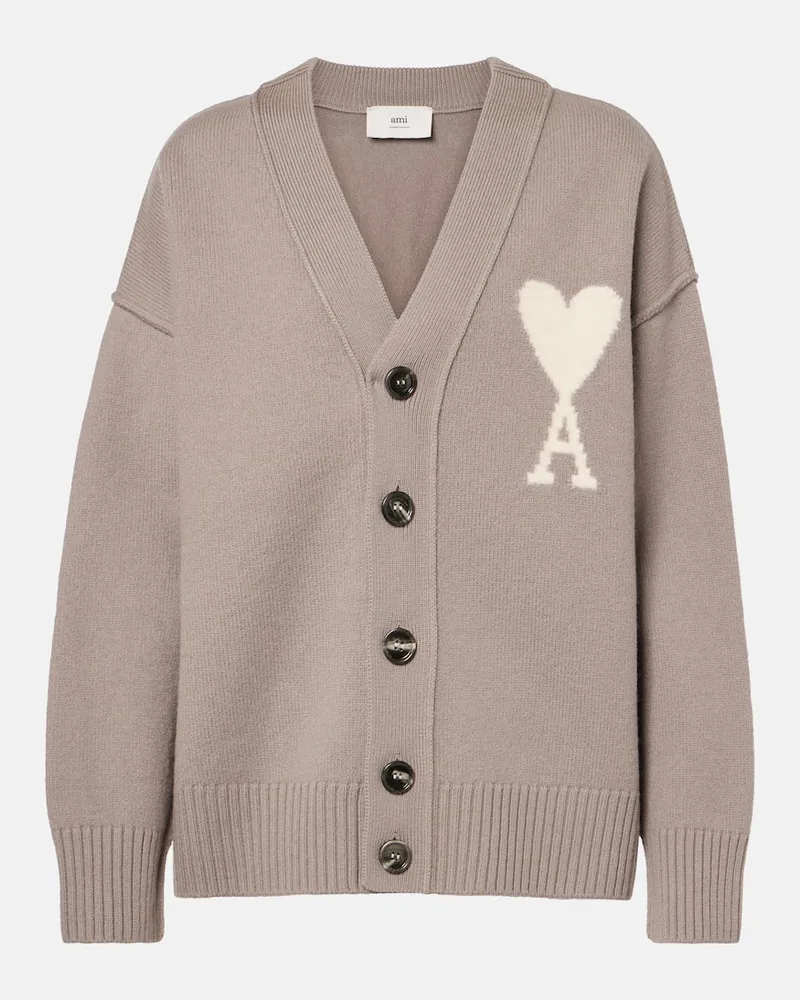 AMI Paris Cardigan Ami de Cœur aus Schurwolle Grau
