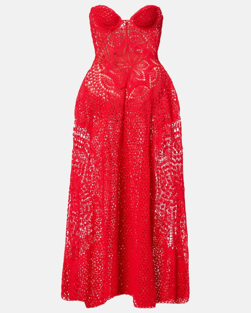 Magda Butrym Midikleid aus Häkelstrick Rot