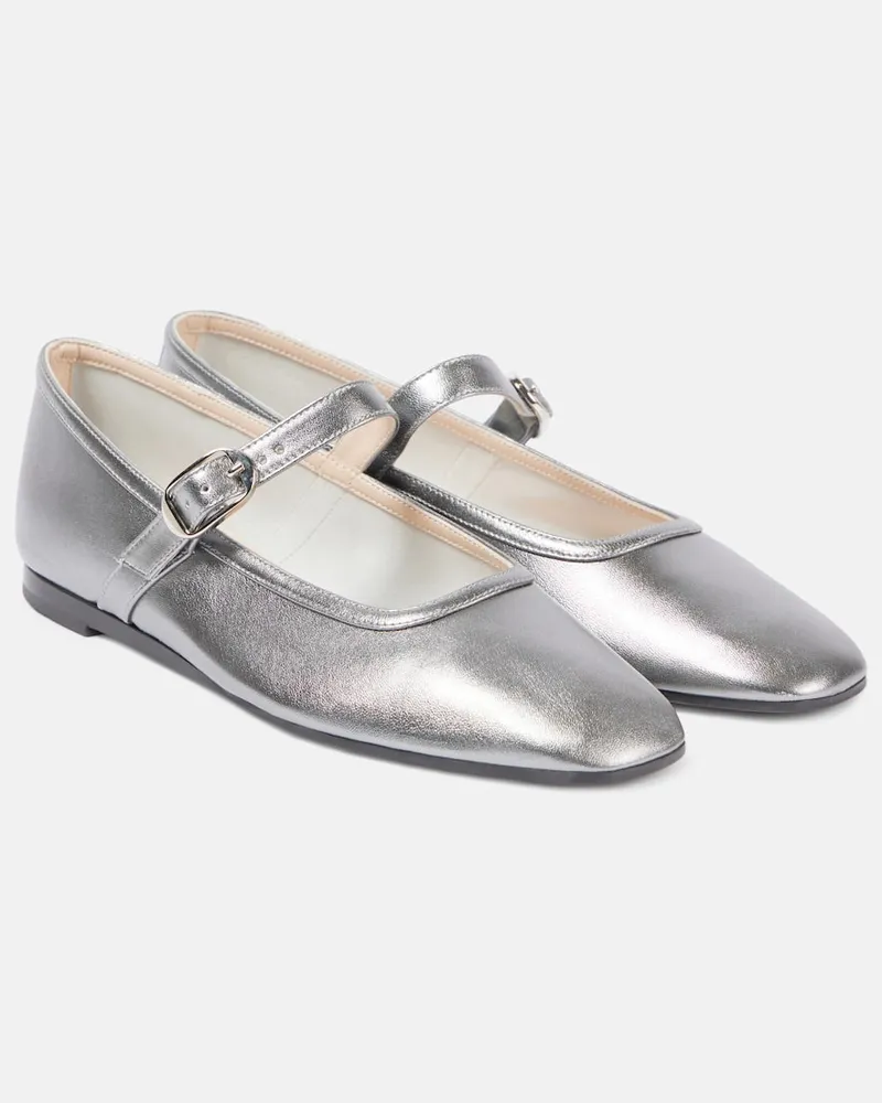 Le Monde Béryl Le Monde Béryl Mary-Jane-Ballerinas aus Metallic-Leder Silber
