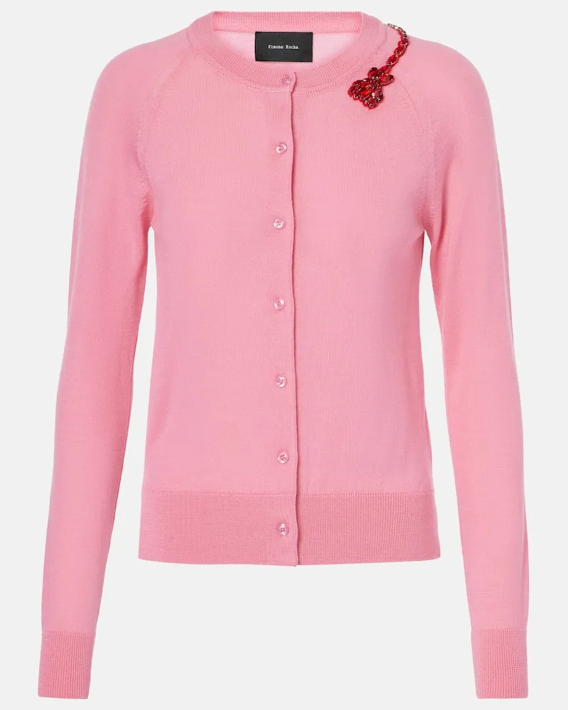 Simone Rocha Verzierter Cardigan aus Wolle und Seide Pink