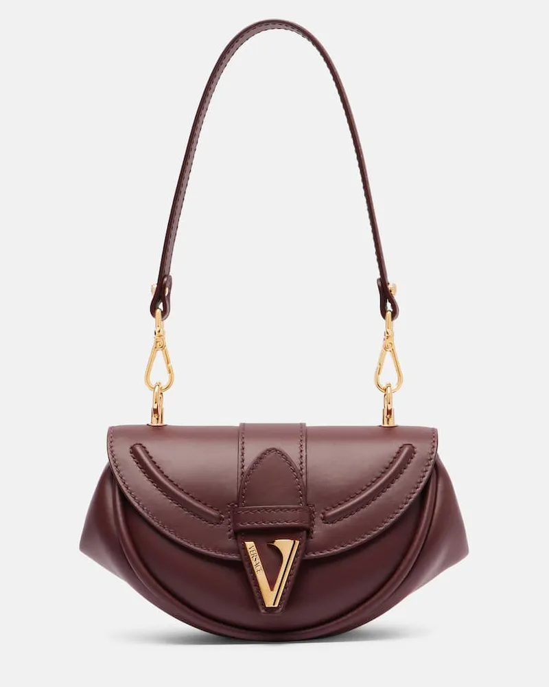 Versace Schultertasche Virtus Small aus Leder Burgunderrot