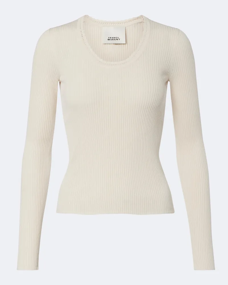 Isabel Marant Gerippter Pullover Selenie aus Seide und Baumwolle Beige
