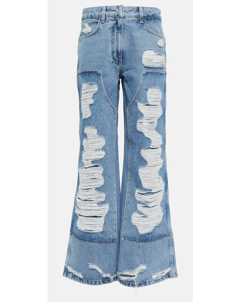 Givenchy Distressed Mid-Rise Wide-Leg Jeans Blau