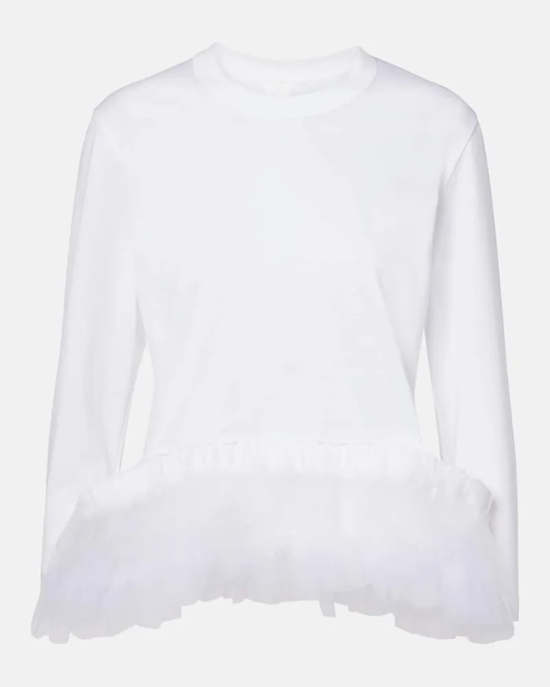 Noir Kei Ninomiya Top aus Baumwoll-Jersey mit Tüll Weiß