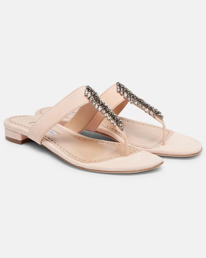 Manolo Blahnik Sandalen Bizaba aus Veloursleder mit Kristallen Pink