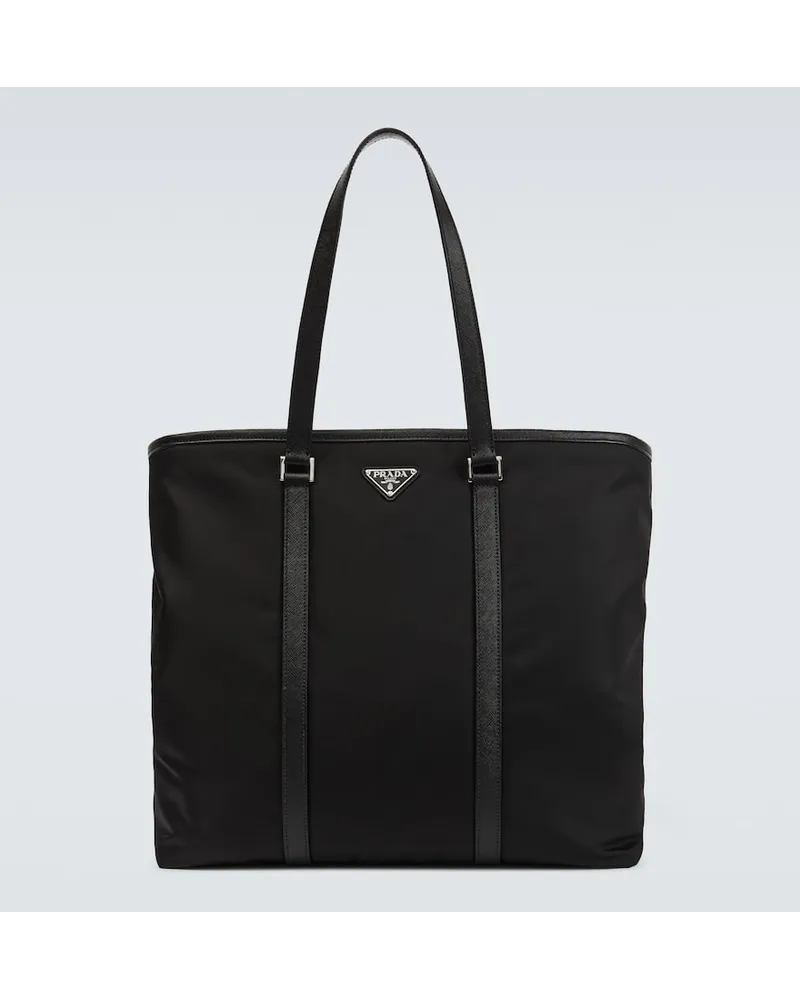 Prada Tote aus Re-Nylon mit Leder Schwarz