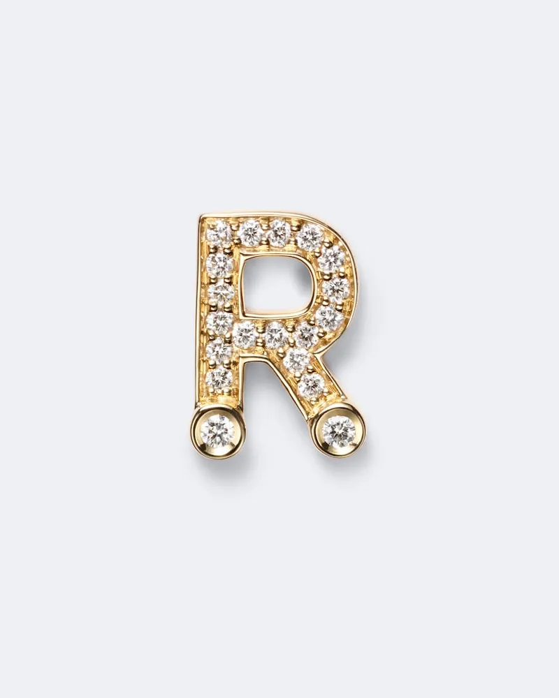 Sophie Bille Brahe Einzelner Ohrring Initial Petite R aus 18kt Gelbgold mit Diamanten Gold