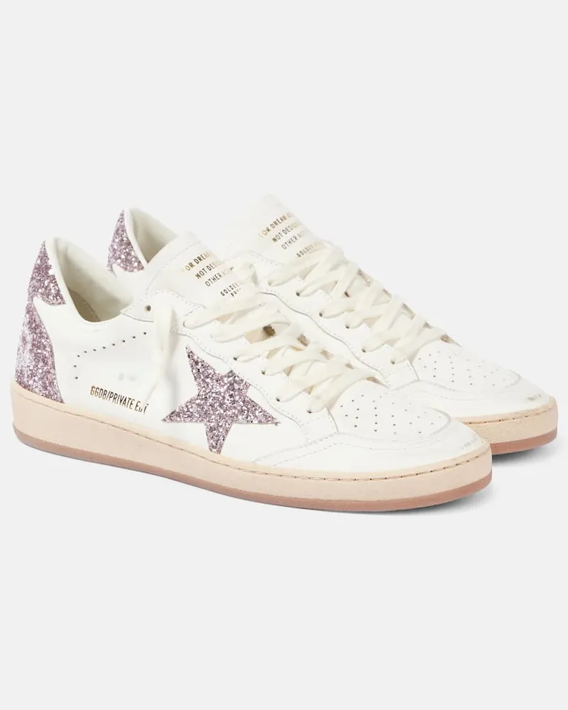 Golden Goose Sneakers Ball Star aus Leder mit Glitter Weiß