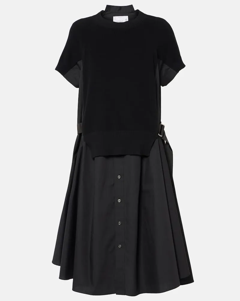 Sacai Hemdblusenkleid aus Jersey und Popeline Schwarz