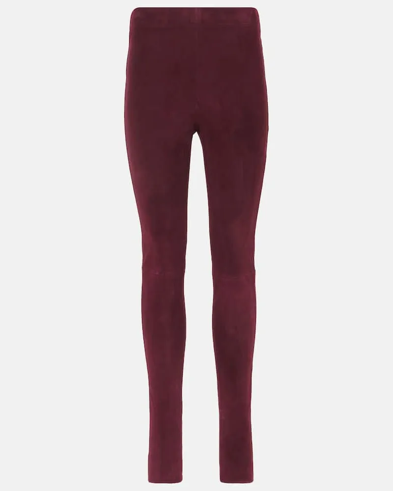 Joseph Leggings aus Veloursleder Burgunderrot