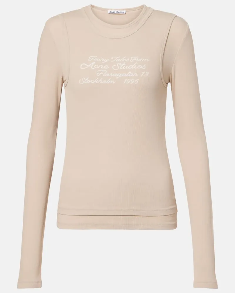 Acne Studios Bedrucktes Longsleeve aus einem Baumwollgemisch Beige