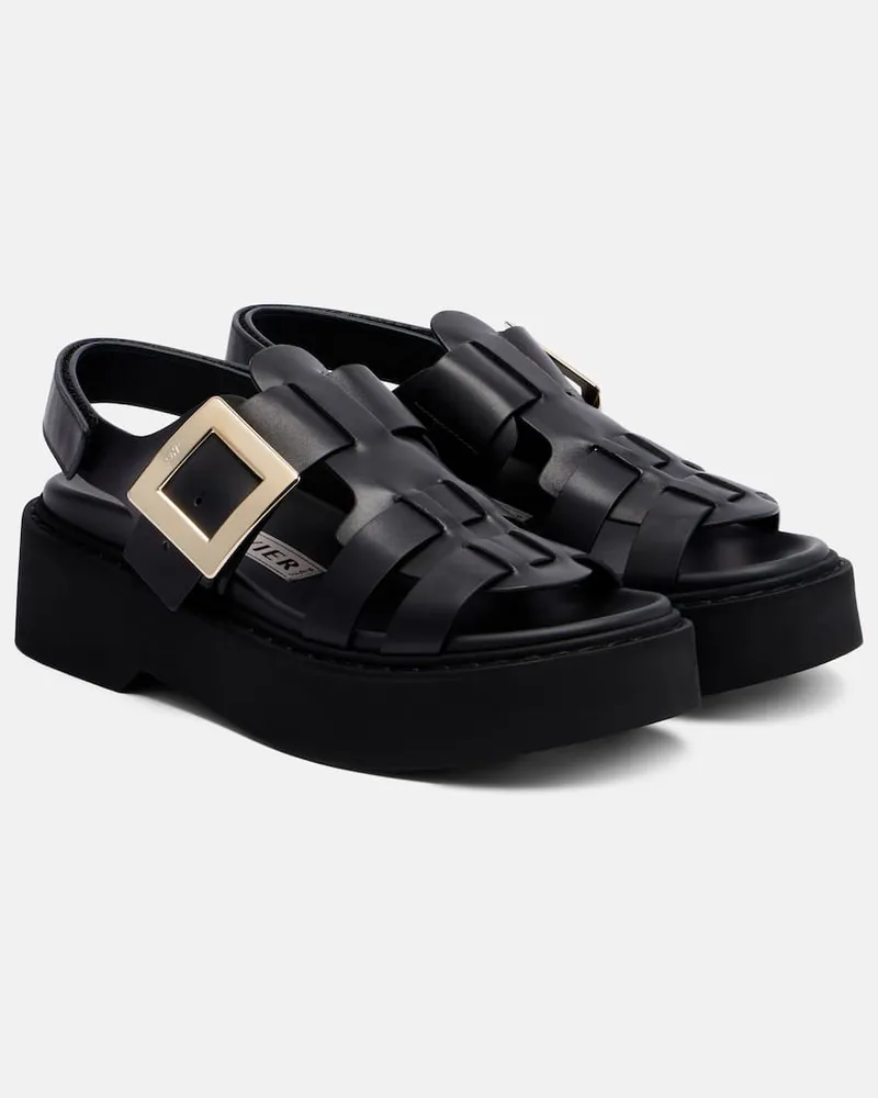 Roger Vivier Plateausandalen Viv' Rangers aus Leder Schwarz