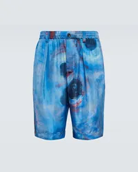 Marni Bedruckte Shorts aus Seide Blau