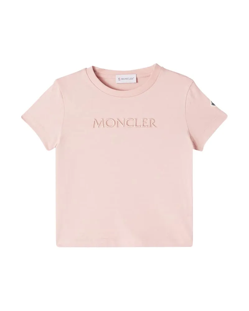 Moncler Besticktes T-Shirt aus Baumwoll-Jersey Rosa