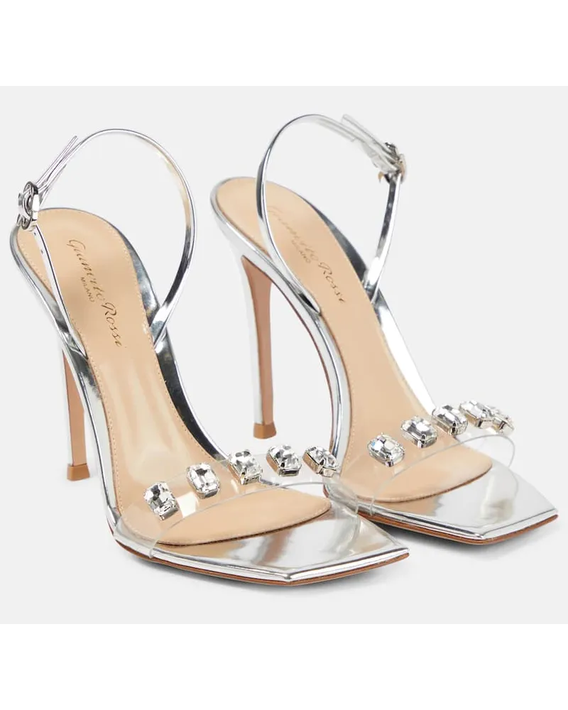 Gianvito Rossi Verzierte Sandalen aus Metallic-Leder Silber