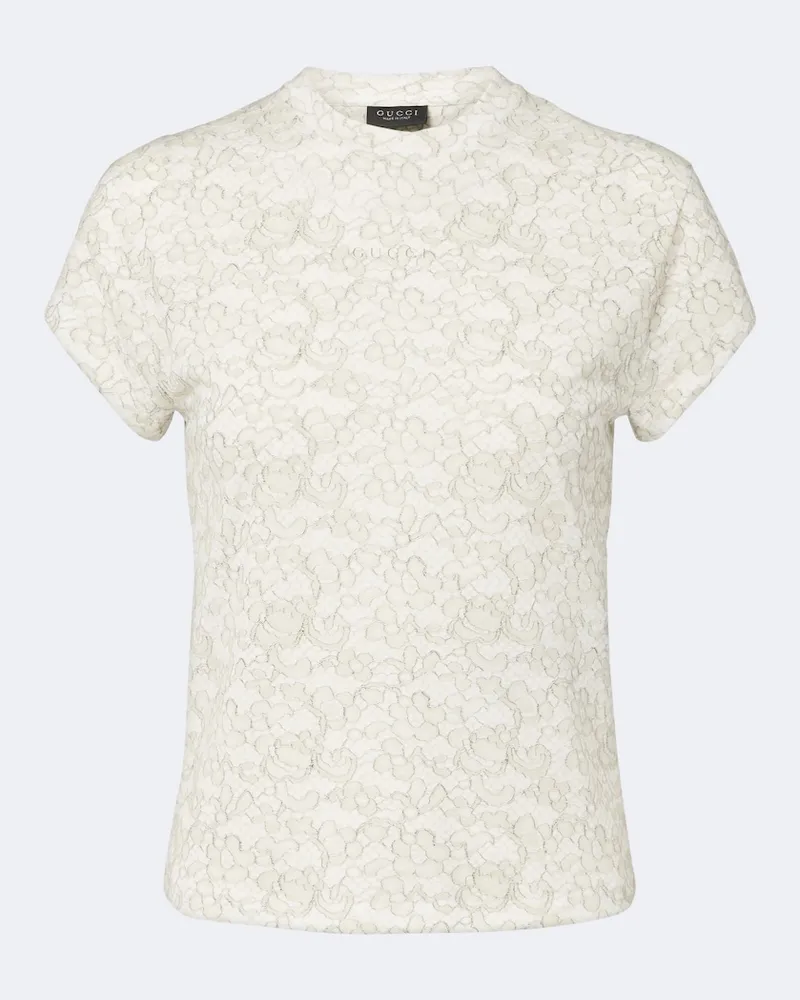Gucci Bedrucktes T-Shirt aus Baumwolle mit Spitze Weiß