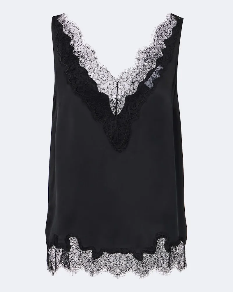 Velvet Top aus Seidensatin mit Spitze Schwarz